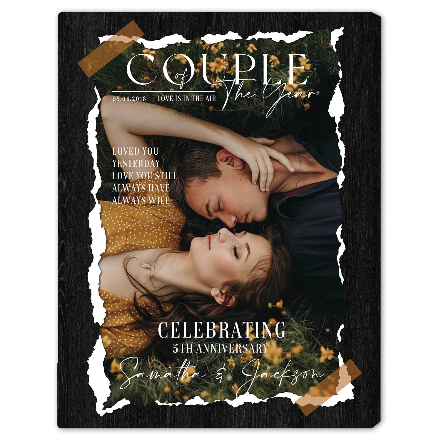 5th Anniversary Couple of The Year - Personalized 5 Year Anniversary gift for Husband or Wife - Custom Canvas - Elizabeth Fashions