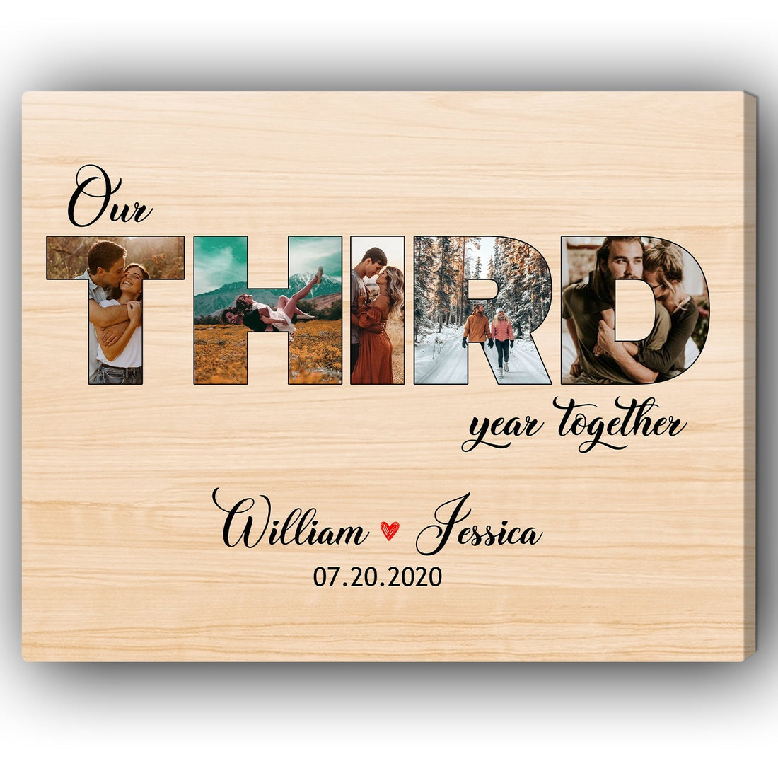 Our Third Year Together Photo Collage - Personalized 3 Year Anniversary gift for Husband or Wife - Custom Canvas - Elizabeth Fashions
