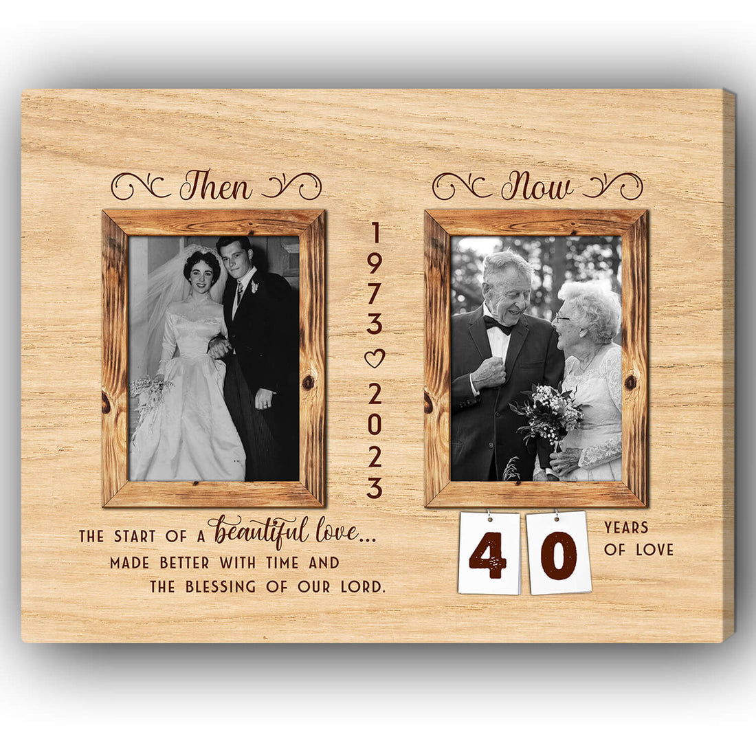 Then and Now 40 Years of Love - Personalized 40 Year Anniversary gift for Husband or Wife - Custom Canvas - Elizabeth Fashions