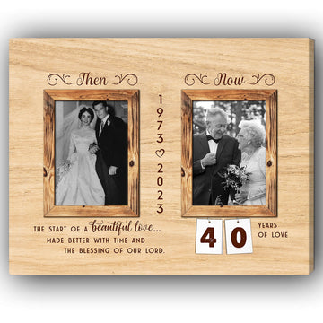 Then and Now 40 Years of Love - Personalized 40 Year Anniversary gift for Husband or Wife - Custom Canvas - Elizabeth Fashions