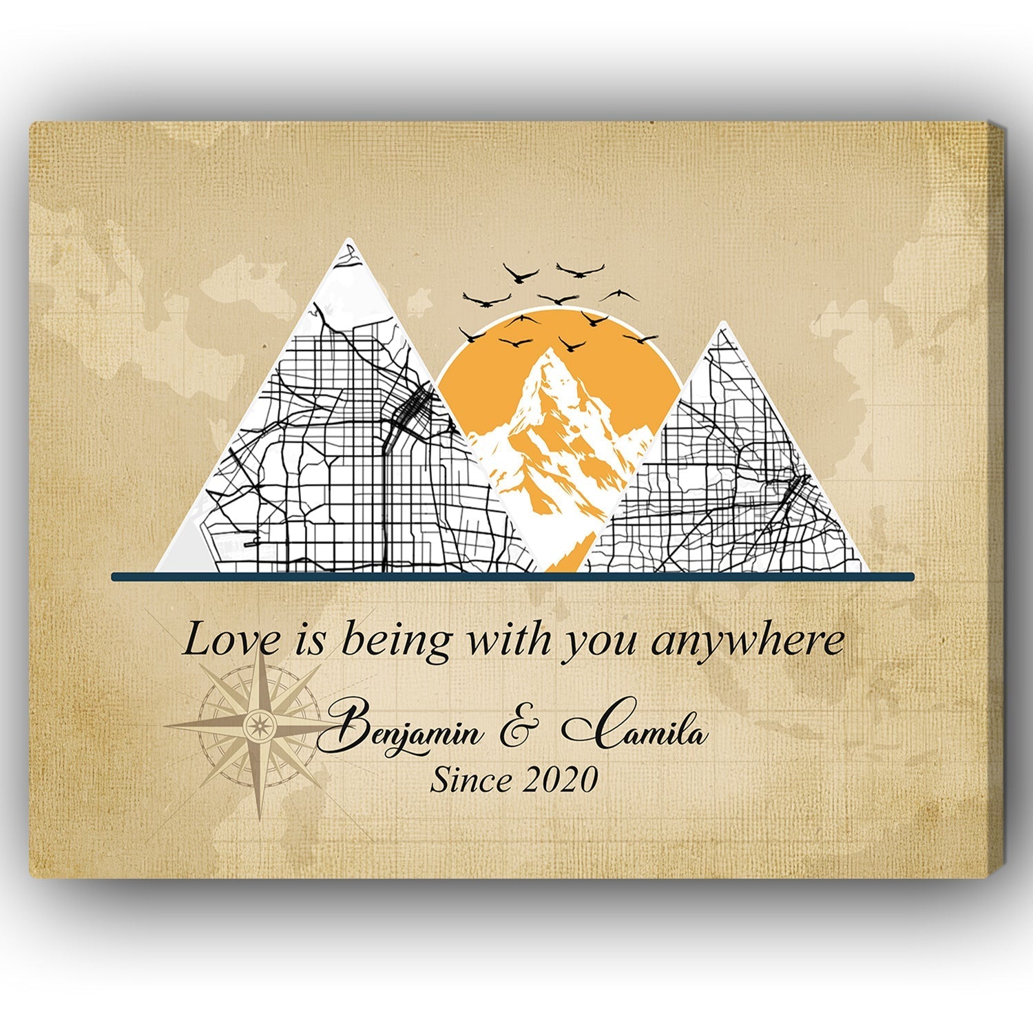 Travel Memories - Personalized Anniversary or Valentine's Day gift for Husband or Wife - Custom Canvas - Elizabeth Fashions