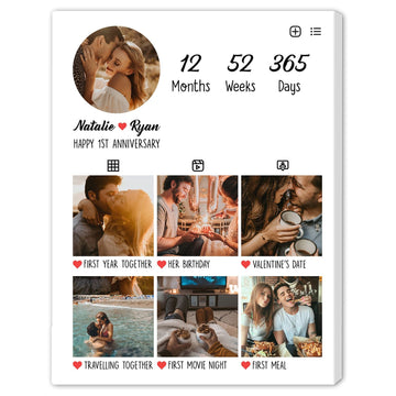 Instalove - Personalized 1 Year Anniversary gift for Husband or Wife - Custom Canvas - Elizabeth Fashions