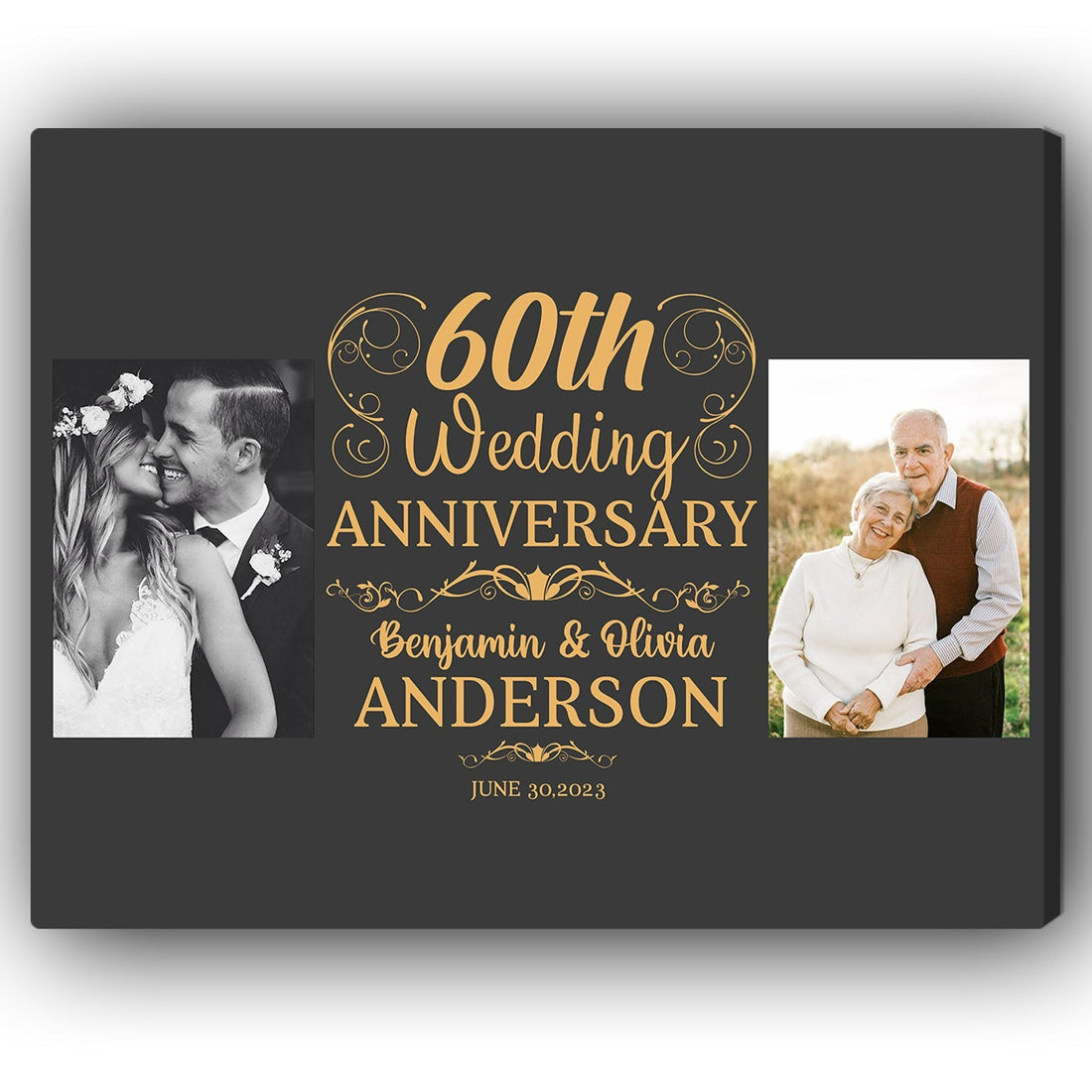 60th Wedding Anniversary - Personalized 60 Year Anniversary gift for Parents - Custom Canvas Print - Elizabeth Fashions