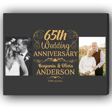 65th Wedding Anniversary - Personalized 65 Year Anniversary gift for Parents - Custom Canvas Print - Elizabeth Fashions