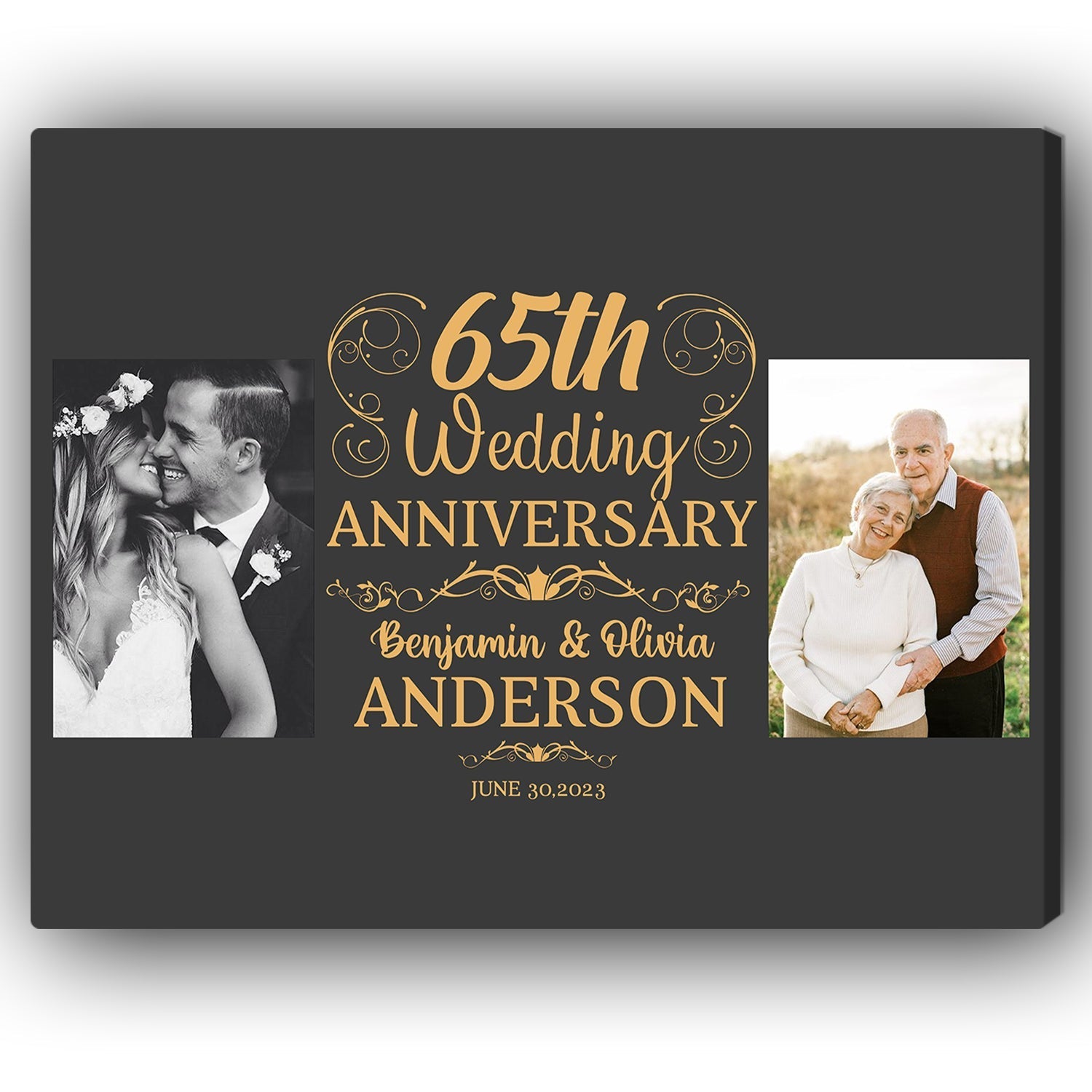 65th Wedding Anniversary - Personalized 65 Year Anniversary gift for Parents - Custom Canvas Print - Elizabeth Fashions