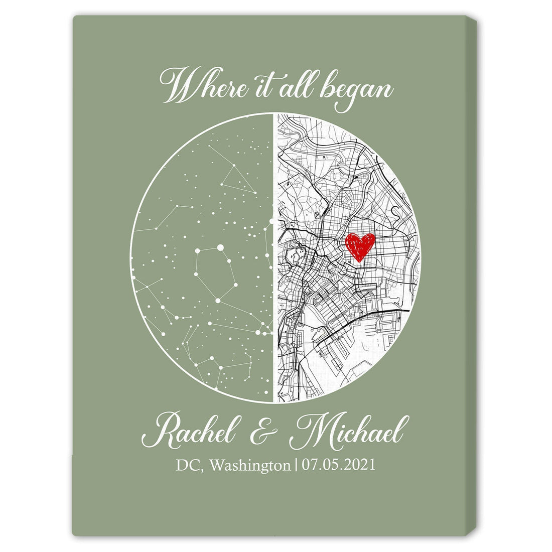 Where It All Began Transparent Star Map - Personalized Anniversary or Valentine's Day gift for Husband or Wife - Custom Map and Star Map Canvas Print - Elizabeth Fashions