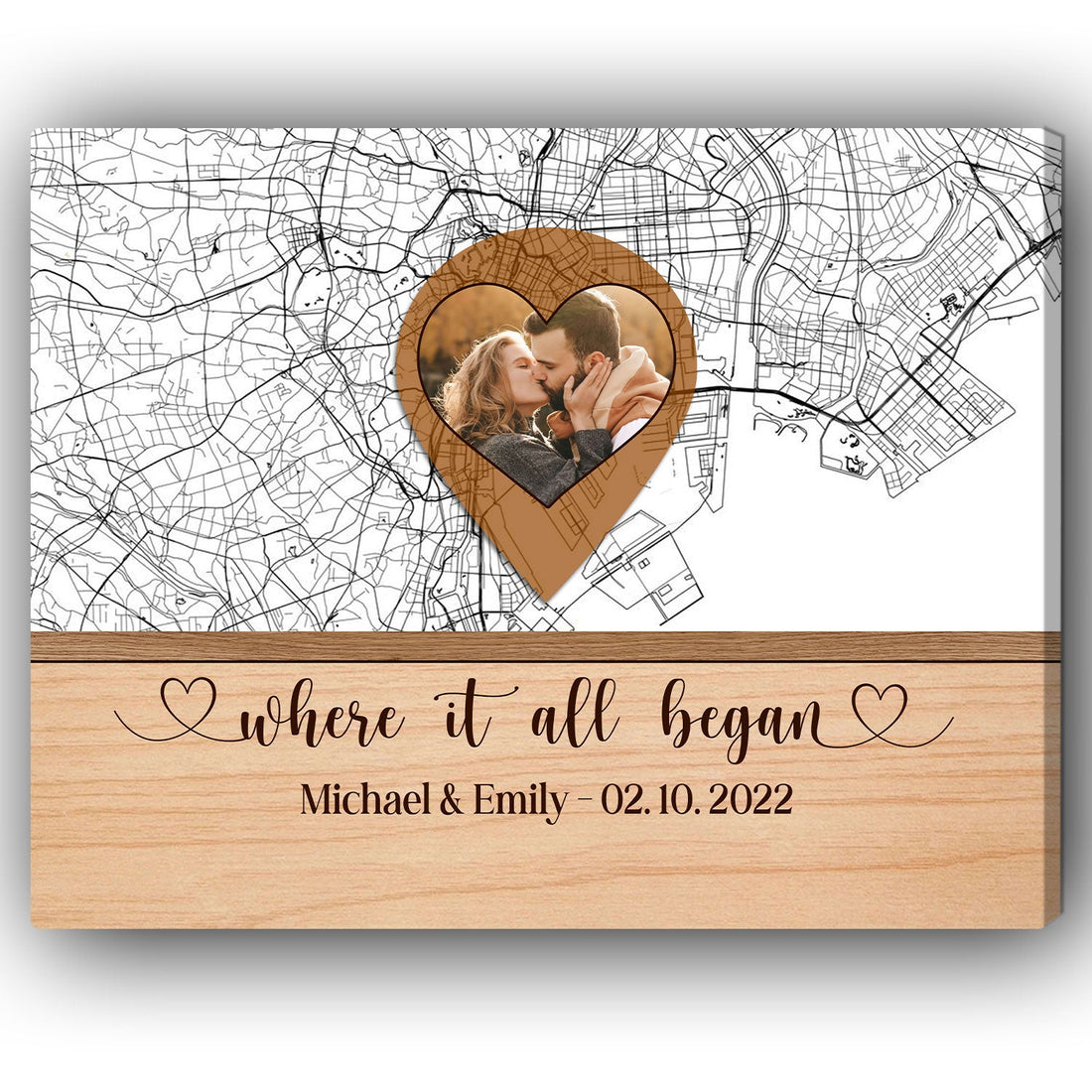 Where It All Began Heart Shape Pin Location Image Upload - Personalized Anniversary or Valentine's Day gift for Husband or Wife - Custom Map Canvas Print - Elizabeth Fashions