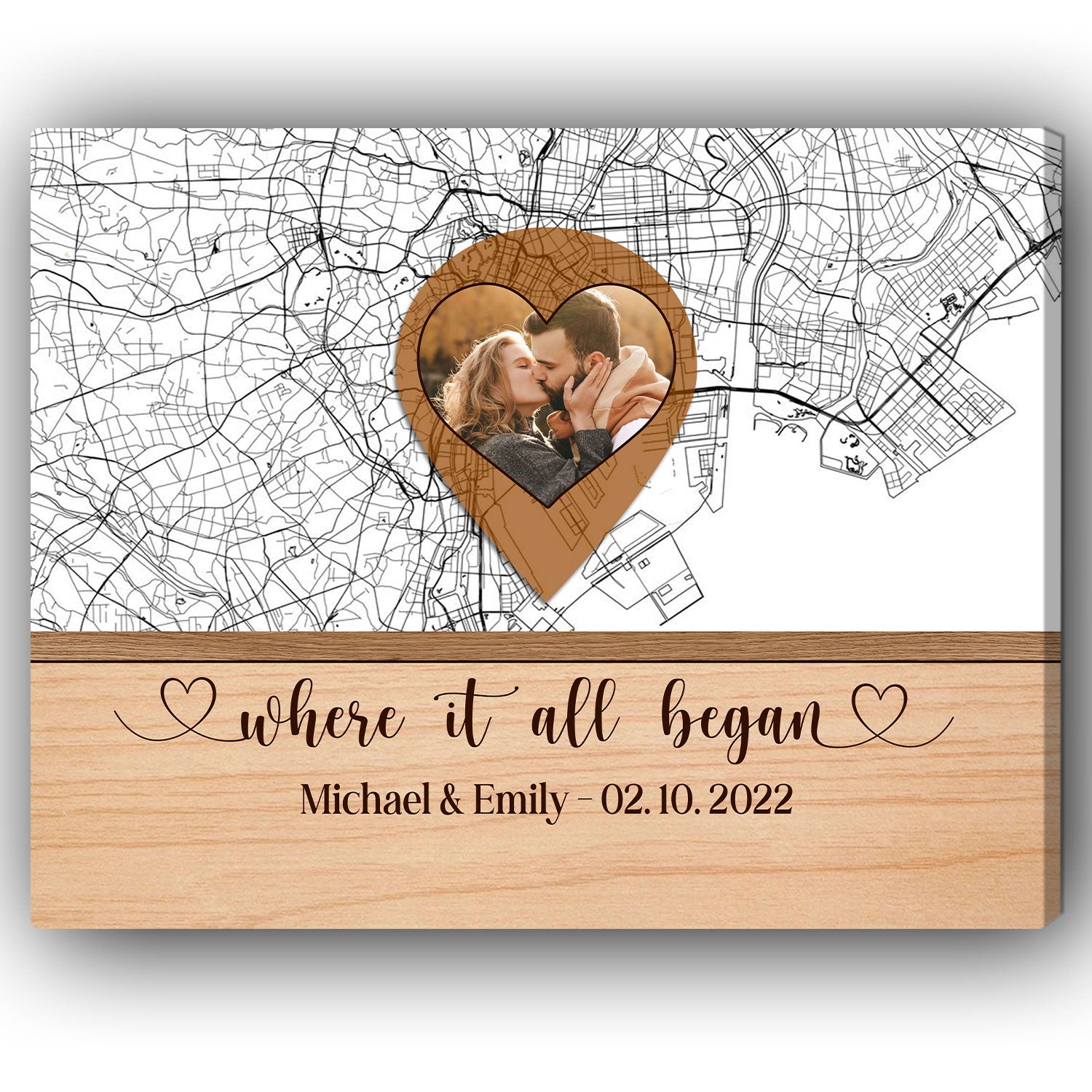 Where It All Began Heart Shape Pin Location Image Upload - Personalized Anniversary or Valentine's Day gift for Husband or Wife - Custom Map Canvas Print - Elizabeth Fashions