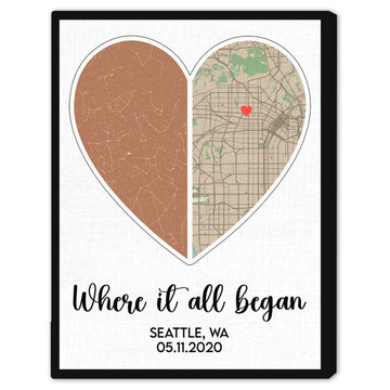 Where It All Began Retro Map & Star Map - Personalized Anniversary or Valentine's Day gift for Husband or Wife - Custom Canvas Print - Elizabeth Fashions