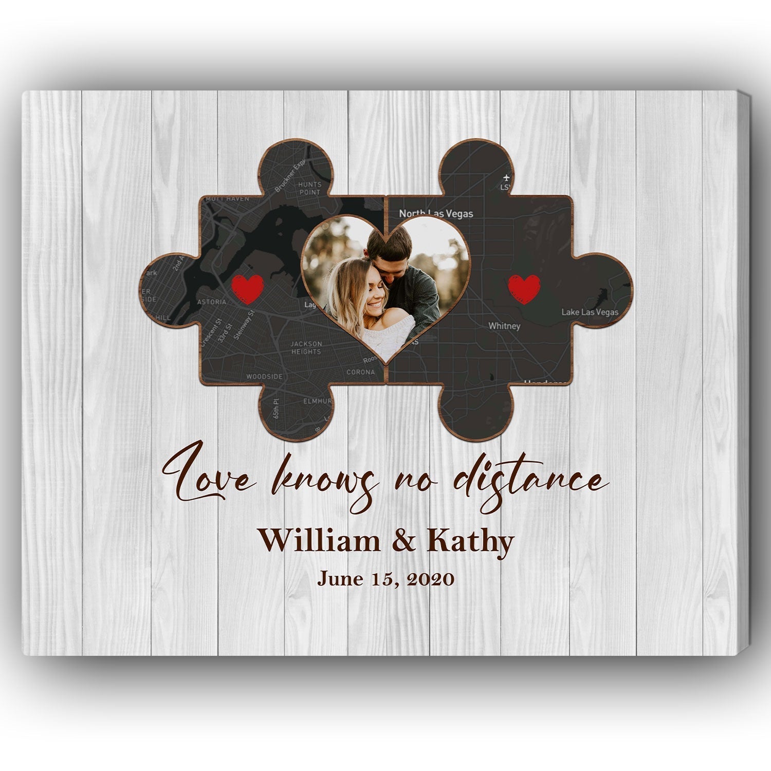 Love Knows No Distance Puzzle Map - Personalized Anniversary or Valentine's Day gift for Long Distance Boyfriend or Girlfriend - Custom Photo Canvas Print - Elizabeth Fashions