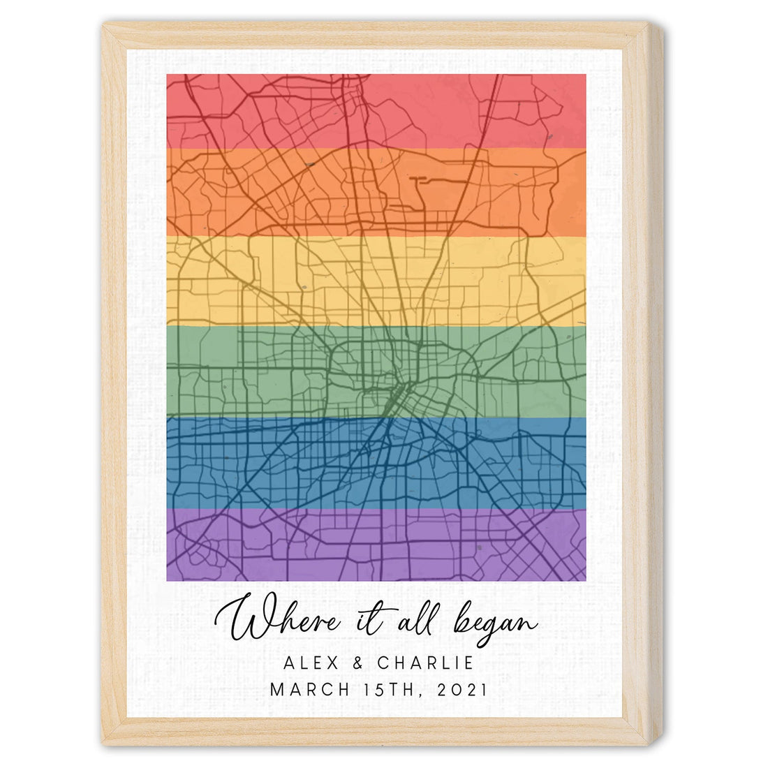 Where It All Began Map - Personalized Anniversary or Valentine's Day gift for LGBT Couple - Custom Canvas Print - Elizabeth Fashions