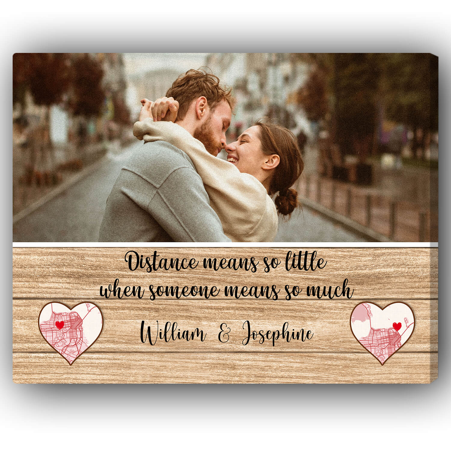Distance Means So Little Heart Map - Personalized Anniversary or Valentine's Day gift for Long Distance Boyfriend or Girlfriend - Custom Canvas Print - Elizabeth Fashions