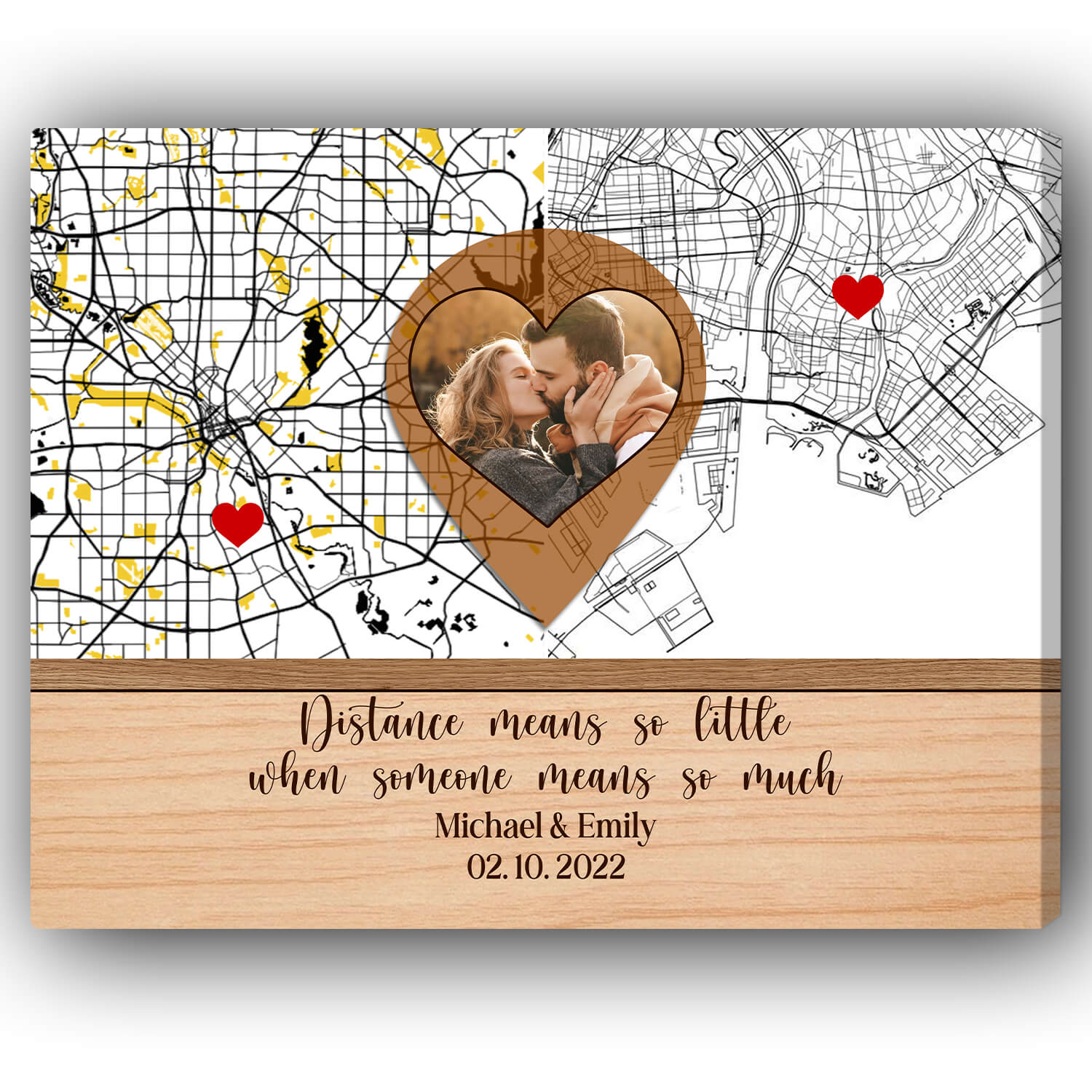 Distance Means So Little Map - Personalized Anniversary or Valentine's Day gift for Long Distance Boyfriend or Girlfriend - Custom Canvas Print - Elizabeth Fashions