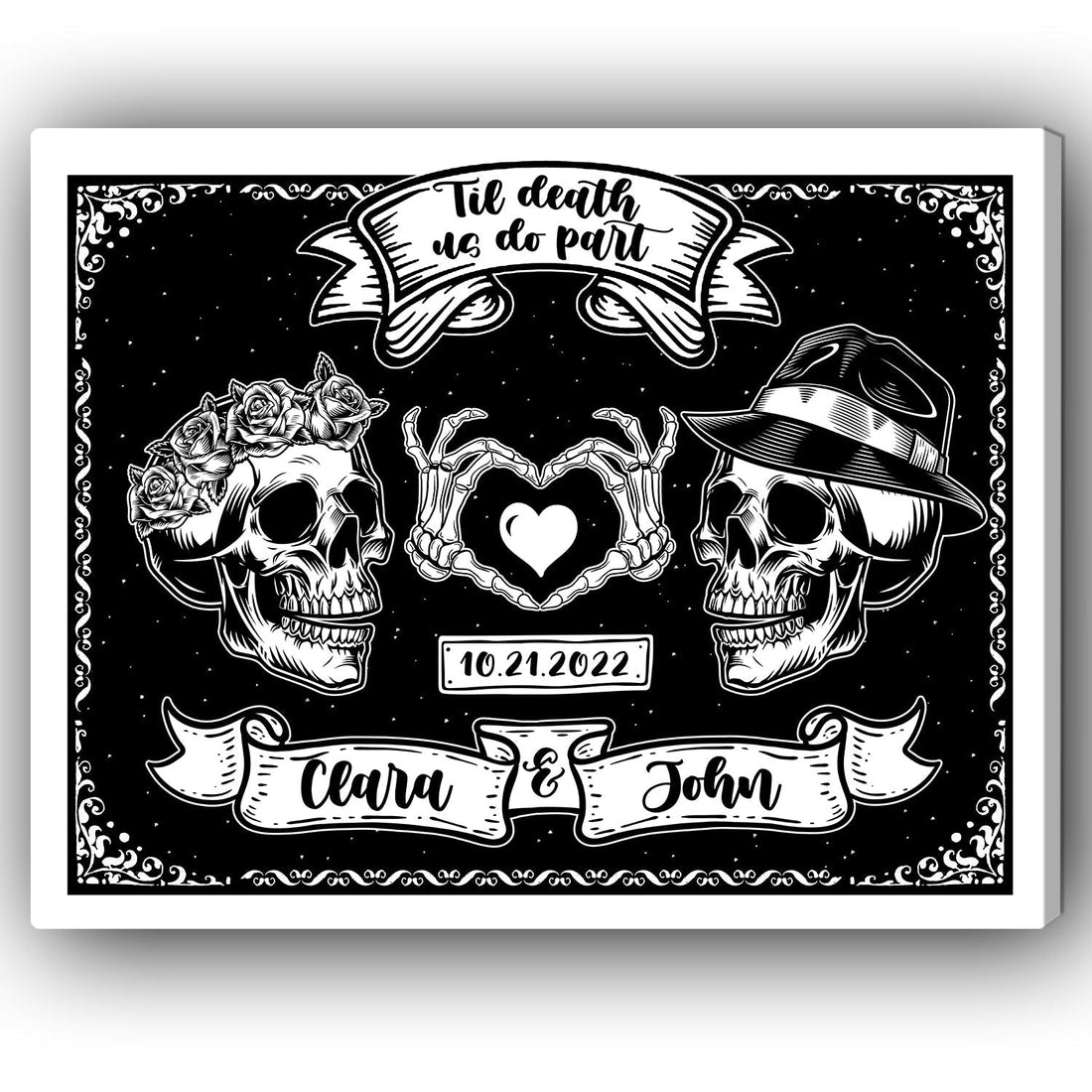 Til Death Us Do Part - Personalized Anniversary or Halloween gift for Boyfriend or Girlfriend - Custom Canvas Print - Elizabeth Fashions