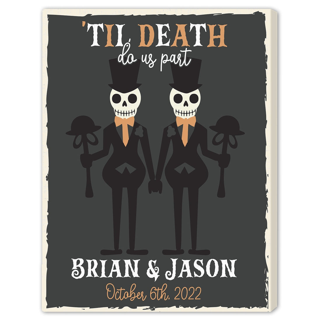 Til Death Do Us Part - Personalized Anniversary or Halloween gift for Gay Couple - Custom Canvas Print - Elizabeth Fashions