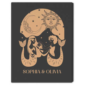 Sapphic Seas - Personalized Anniversary or Valentine's Day gift for Lesbian Couple - Custom Canvas Print - Elizabeth Fashions