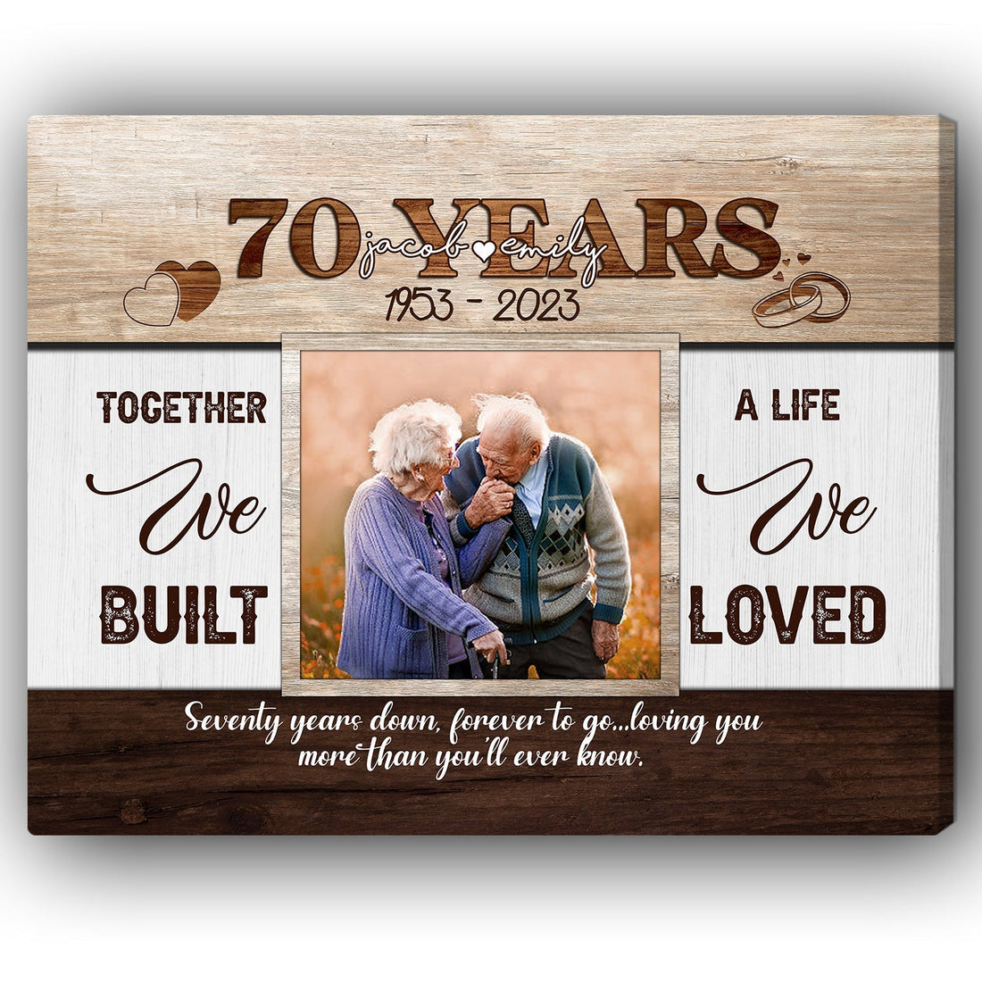 70th Year Together - Personalized 70 Year Anniversary gift for Parents - Custom Canvas Print - Elizabeth Fashions