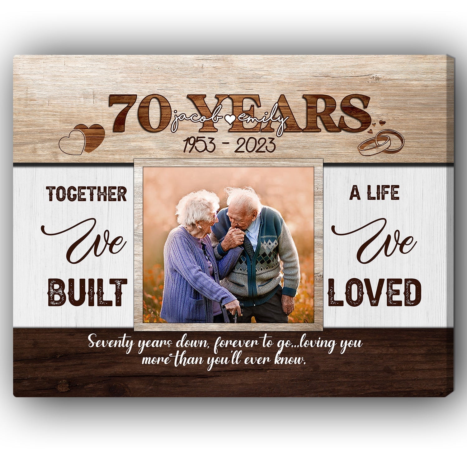 70th Year Together - Personalized 70 Year Anniversary gift for Parents - Custom Canvas Print - Elizabeth Fashions