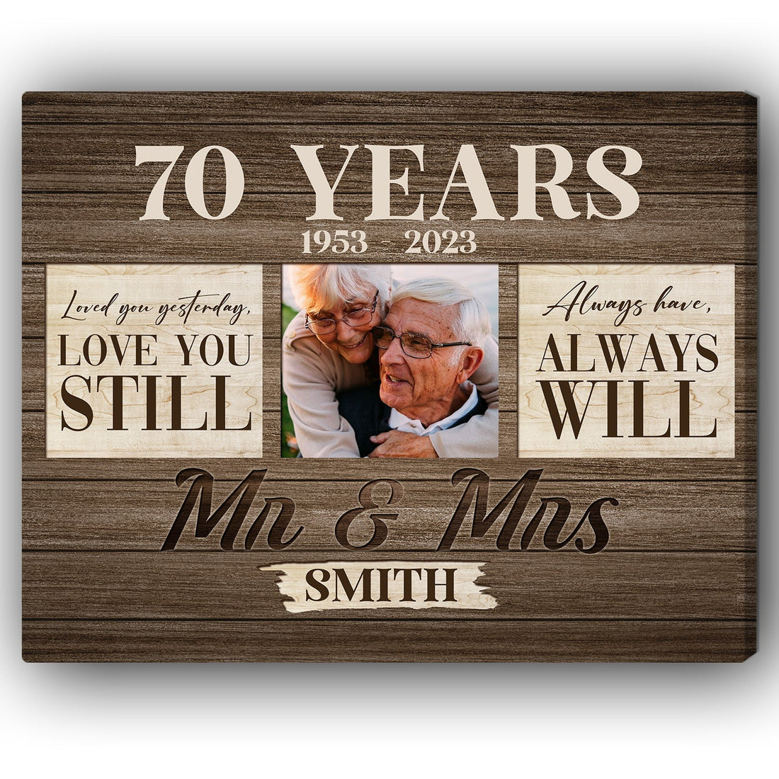 70 Years Mr. & Mrs. - Personalized 70 Year Anniversary gift for Parents, Husband or Wife - Custom Canvas Print - Elizabeth Fashions