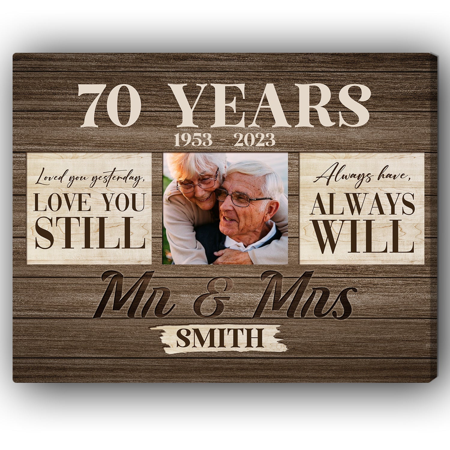 70 Years Mr. & Mrs. - Personalized 70 Year Anniversary gift for Parents, Husband or Wife - Custom Canvas Print - Elizabeth Fashions