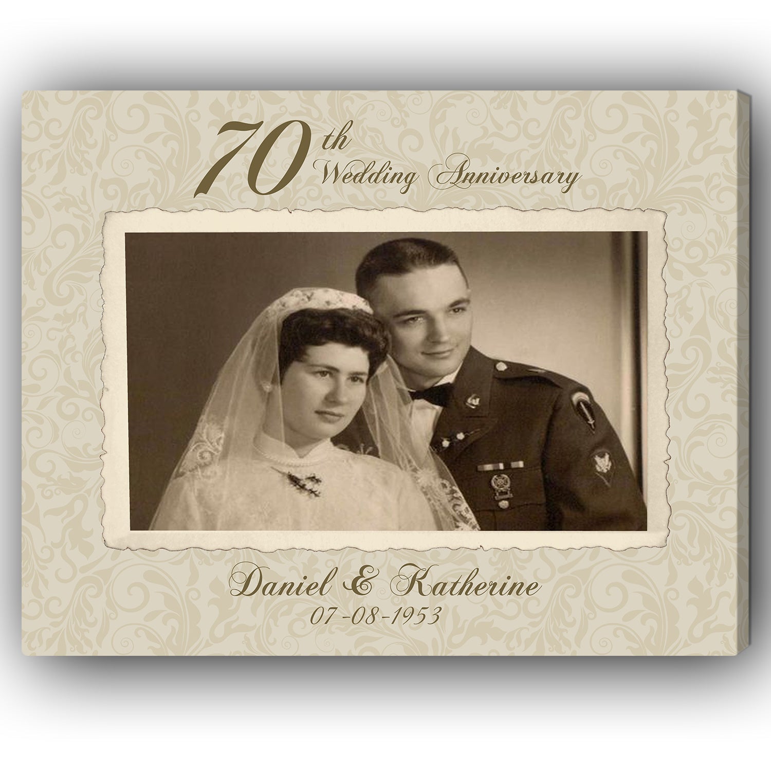 70th Wedding Anniversary - Personalized 70 Year Anniversary gift for Husband, Wife or Parents - Custom Canvas Print - Elizabeth Fashions