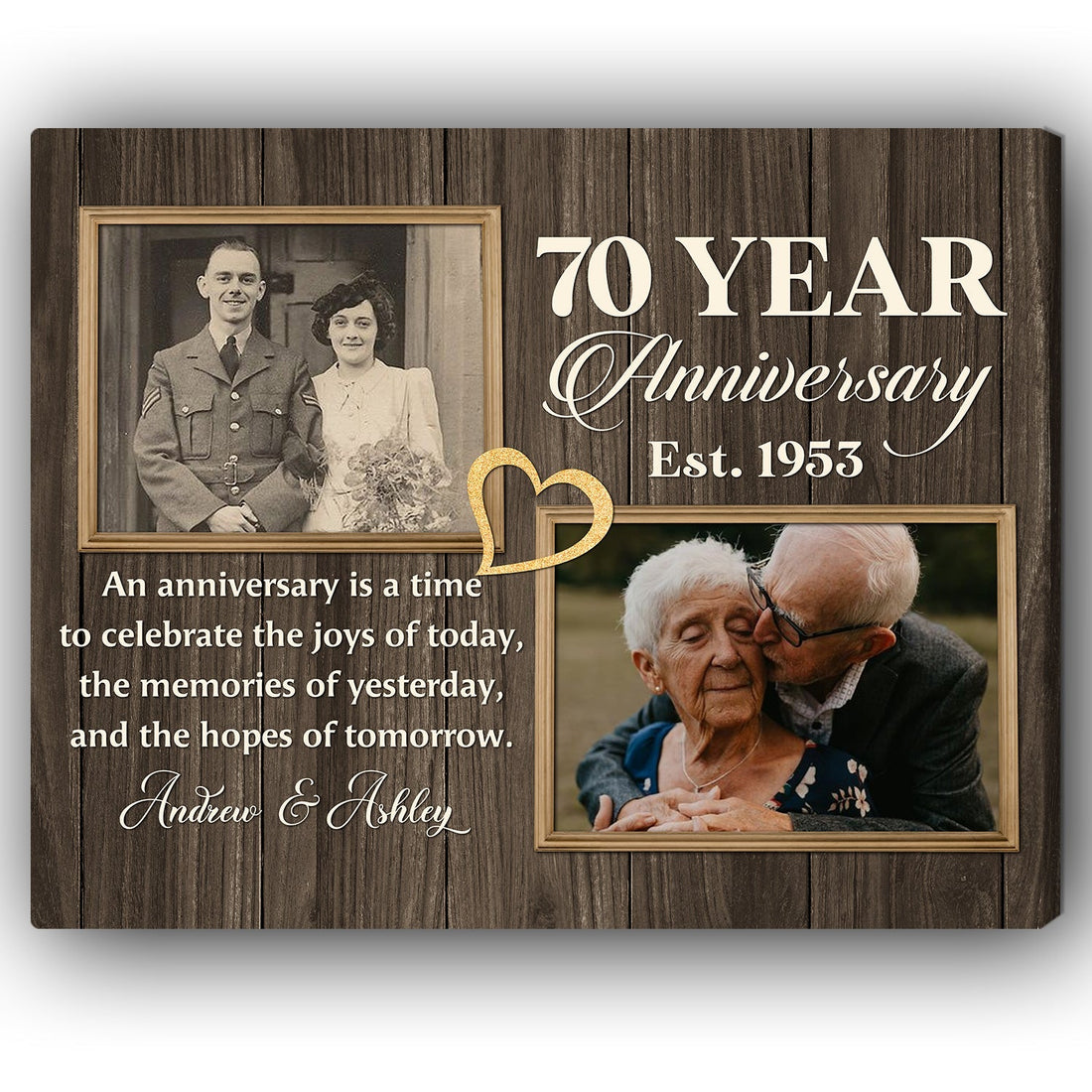 70 Year Anniversary - Personalized 70 Year Anniversary gift for Parents, Husband or Wife - Custom Canvas Print - Elizabeth Fashions