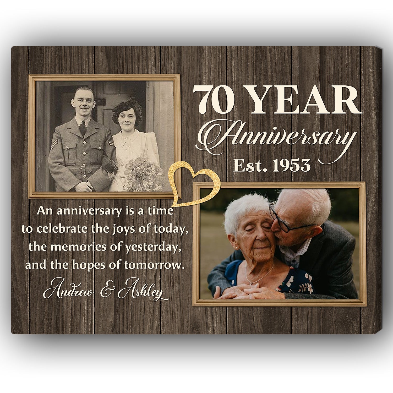 70 Year Anniversary - Personalized 70 Year Anniversary gift for Parents, Husband or Wife - Custom Canvas Print - Elizabeth Fashions