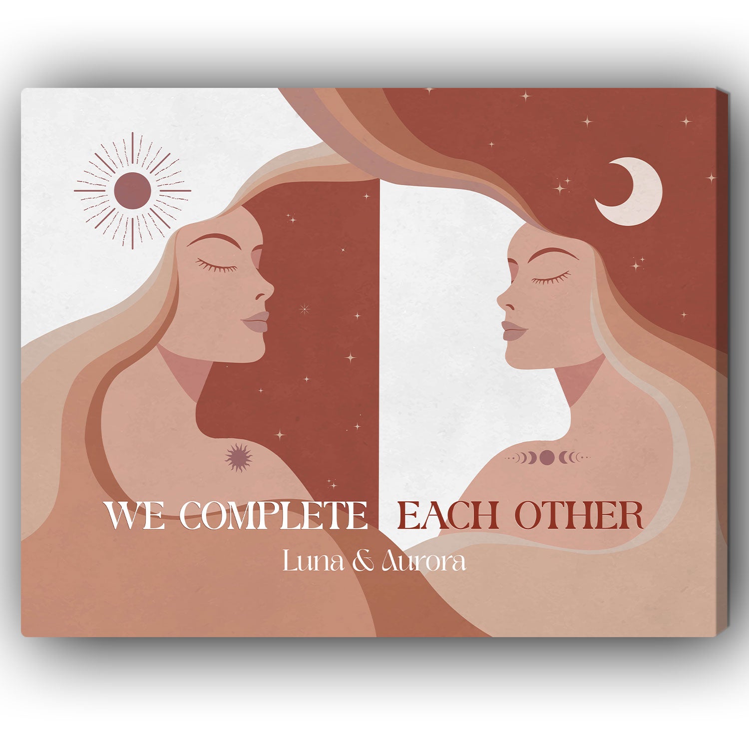 We Complete Each Other - Personalized Anniversary or Valentine's Day gift for Lesbian Couple - Custom Canvas Print - Elizabeth Fashions