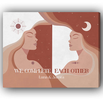 We Complete Each Other - Personalized Anniversary or Valentine's Day gift for Lesbian Couple - Custom Canvas Print - Elizabeth Fashions