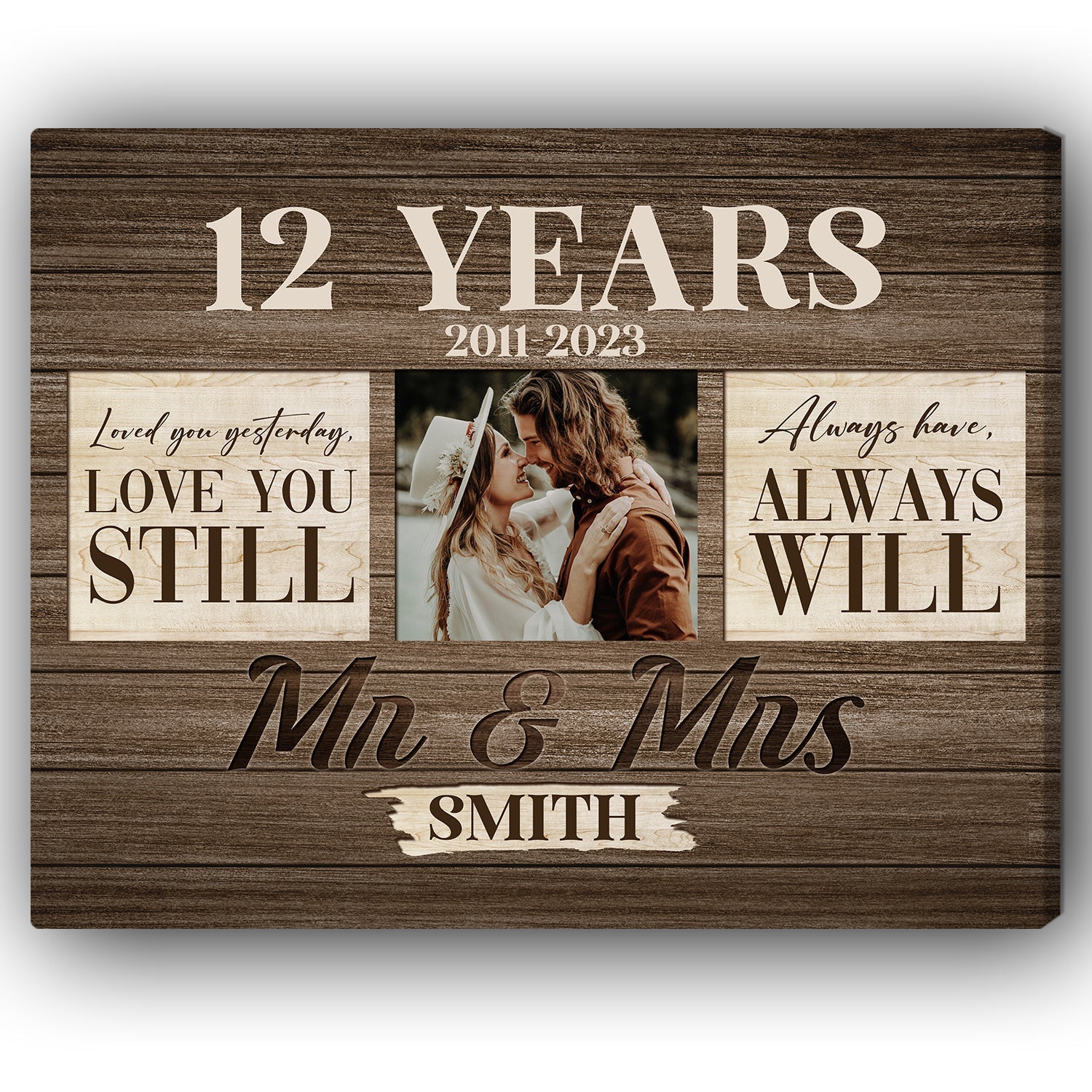 Mr. & Mrs. - Personalized 12 Year Anniversary gift for Husband or Wife - Custom Canvas Print - Elizabeth Fashions