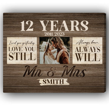 Mr. & Mrs. - Personalized 12 Year Anniversary gift for Husband or Wife - Custom Canvas Print - Elizabeth Fashions