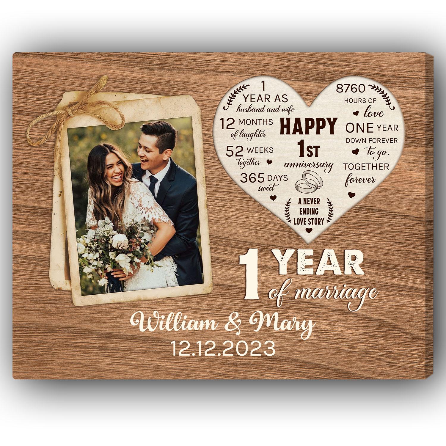 1 Year Of Marriage - Personalized 1 Year Anniversary gift For Husband or Wife - Custom Canvas Print - Elizabeth Fashions