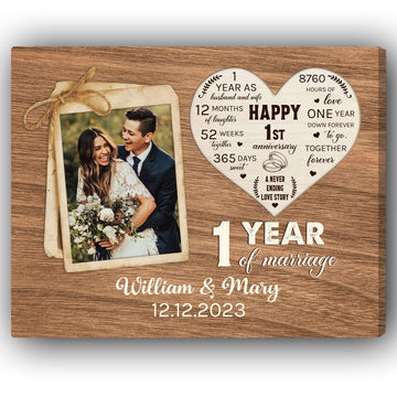 1 Year Of Marriage - Personalized 1 Year Anniversary gift For Husband or Wife - Custom Canvas Print - Elizabeth Fashions