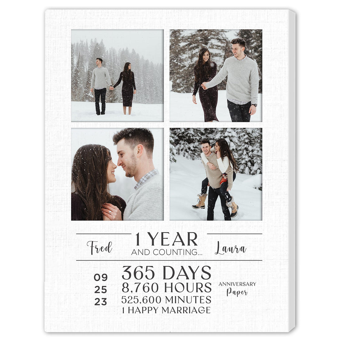 Anniversary Paper Photo Collage - Personalized 1 Year Anniversary gift For Husband or Wife - Custom Canvas Print - Elizabeth Fashions