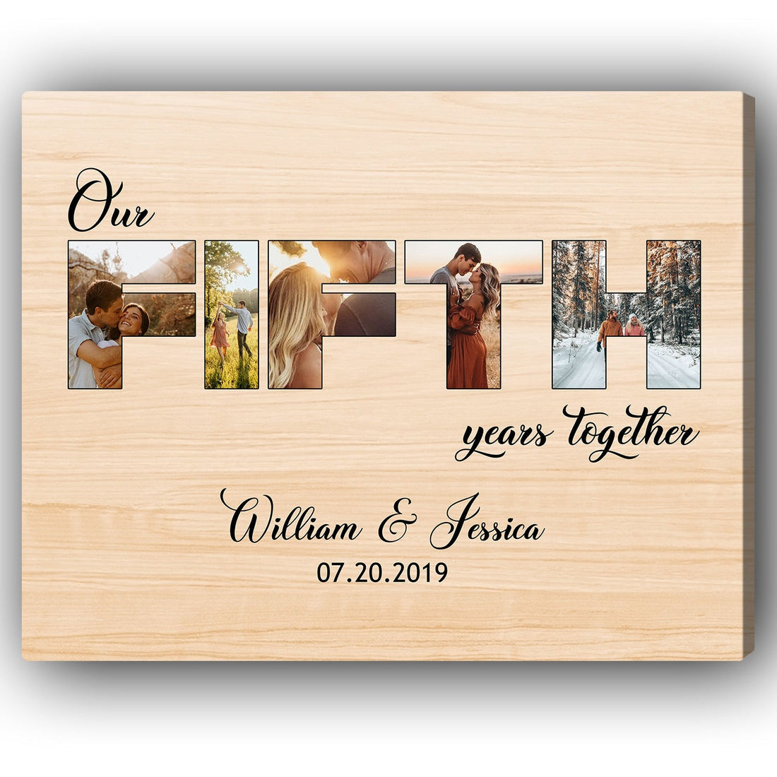Our Fifth Year Together Photo Collage - Personalized 5 Year Anniversary gift For Him or Her - Custom Canvas Print - Elizabeth Fashions