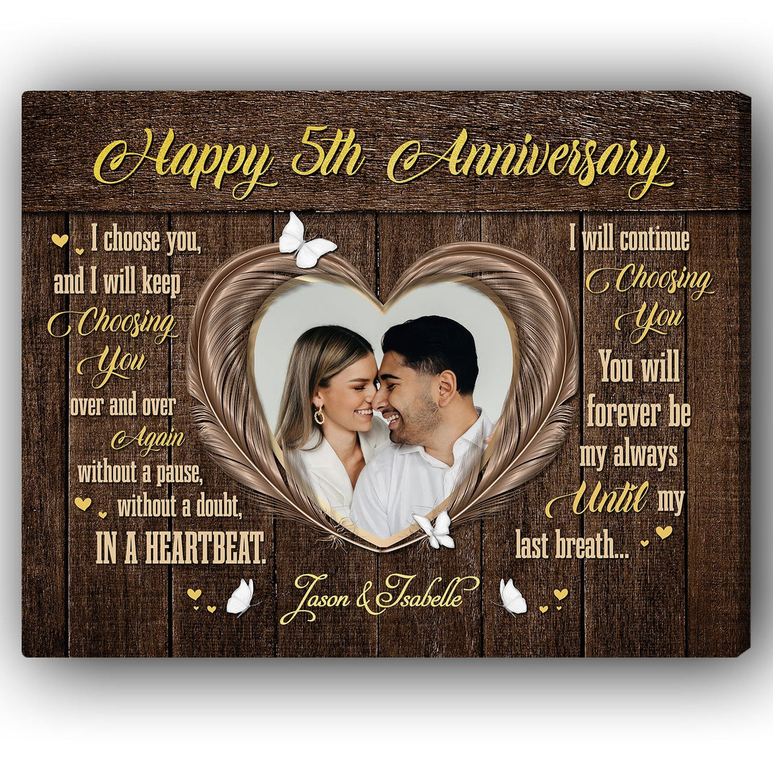 I Choose You - Personalized 5th Anniversary gift For Him or Her - Custom Canvas Print - Elizabeth Fashions