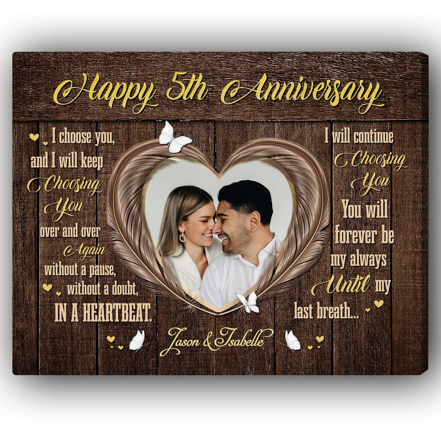 I Choose You - Personalized 5th Anniversary gift For Him or Her - Custom Canvas Print - Elizabeth Fashions