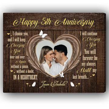 I Choose You - Personalized 5th Anniversary gift For Him or Her - Custom Canvas Print - Elizabeth Fashions
