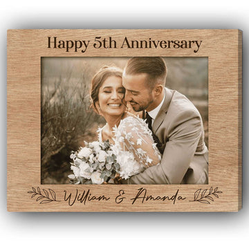 Happy 5th Anniversary - Personalized 5 Year Anniversary gift For Him or Her - Custom Canvas Print - Elizabeth Fashions
