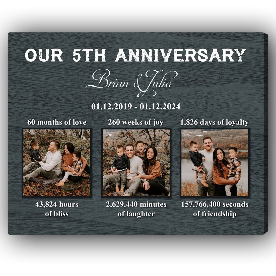 Our 5th Anniversary - Personalized 5 Year Anniversary gift For Husband or Wife - Custom Canvas Print - Elizabeth Fashions