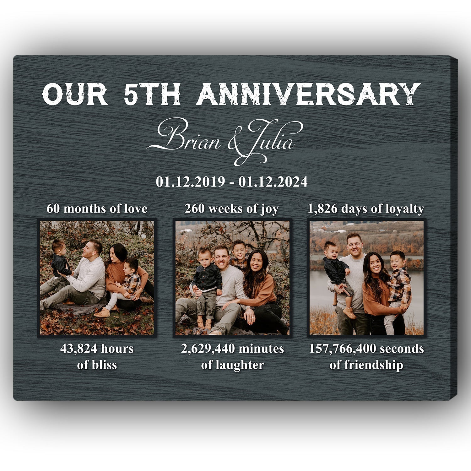 Our 5th Anniversary - Personalized 5 Year Anniversary gift For Husband or Wife - Custom Canvas Print - Elizabeth Fashions