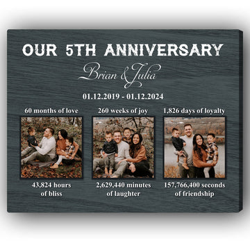 Our 5th Anniversary - Personalized 5 Year Anniversary gift For Husband or Wife - Custom Canvas Print - Elizabeth Fashions