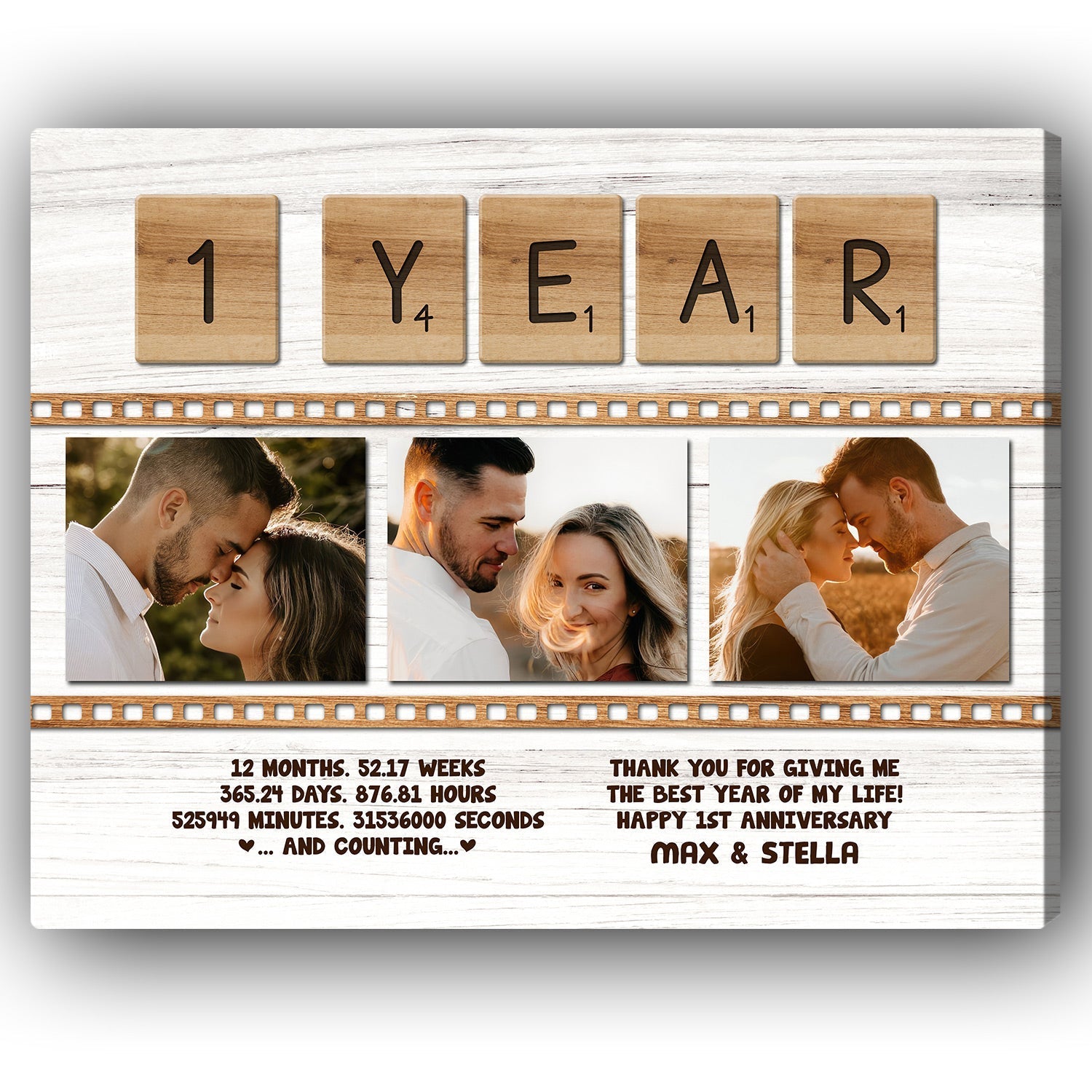 1 Year - Personalized 1 Year Anniversary gift For Husband or Wife - Custom Canvas Print - Elizabeth Fashions
