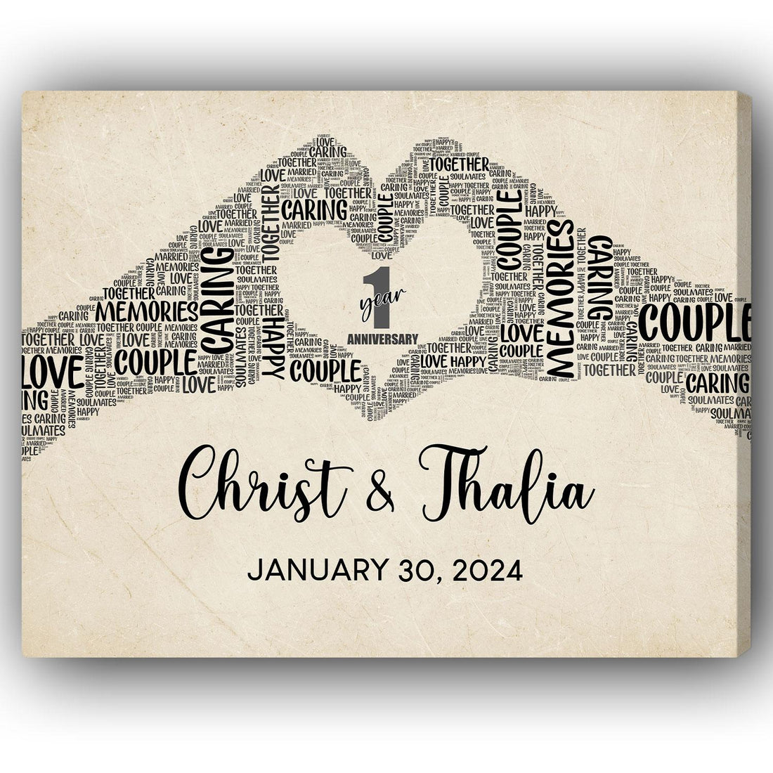 1st Anniversary - Personalized 1 Year Anniversary gift For Husband or Wife - Custom Canvas Print - Elizabeth Fashions