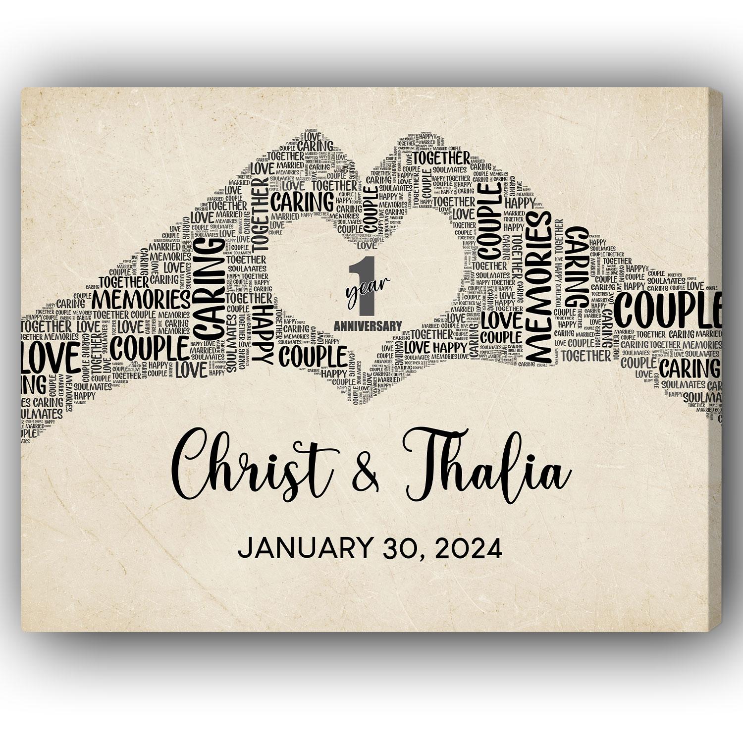 1st Anniversary - Personalized 1 Year Anniversary gift For Husband or Wife - Custom Canvas Print - Elizabeth Fashions