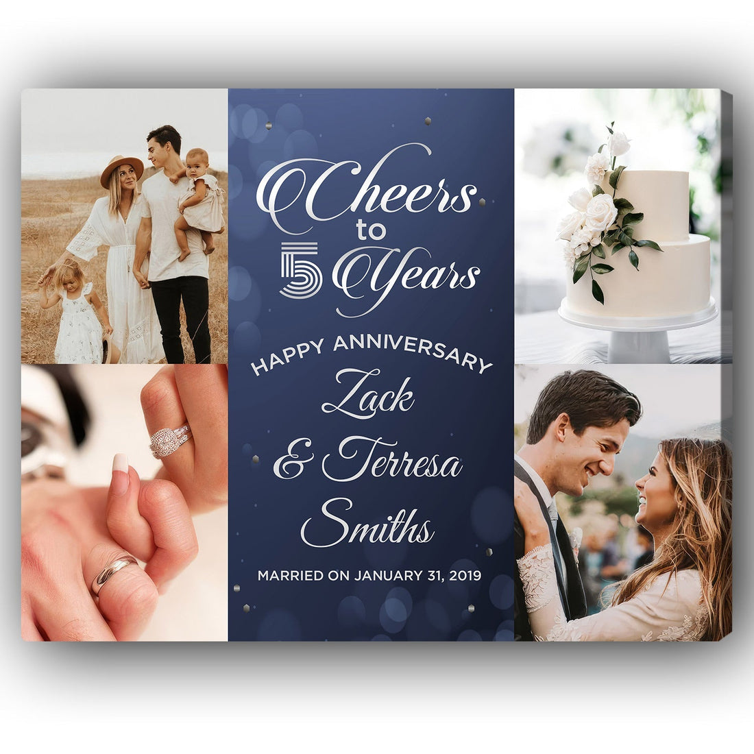 Cheers To Five Years - Personalized 5 Year Anniversary gift For Husband or Wife - Custom Canvas Print - Elizabeth Fashions