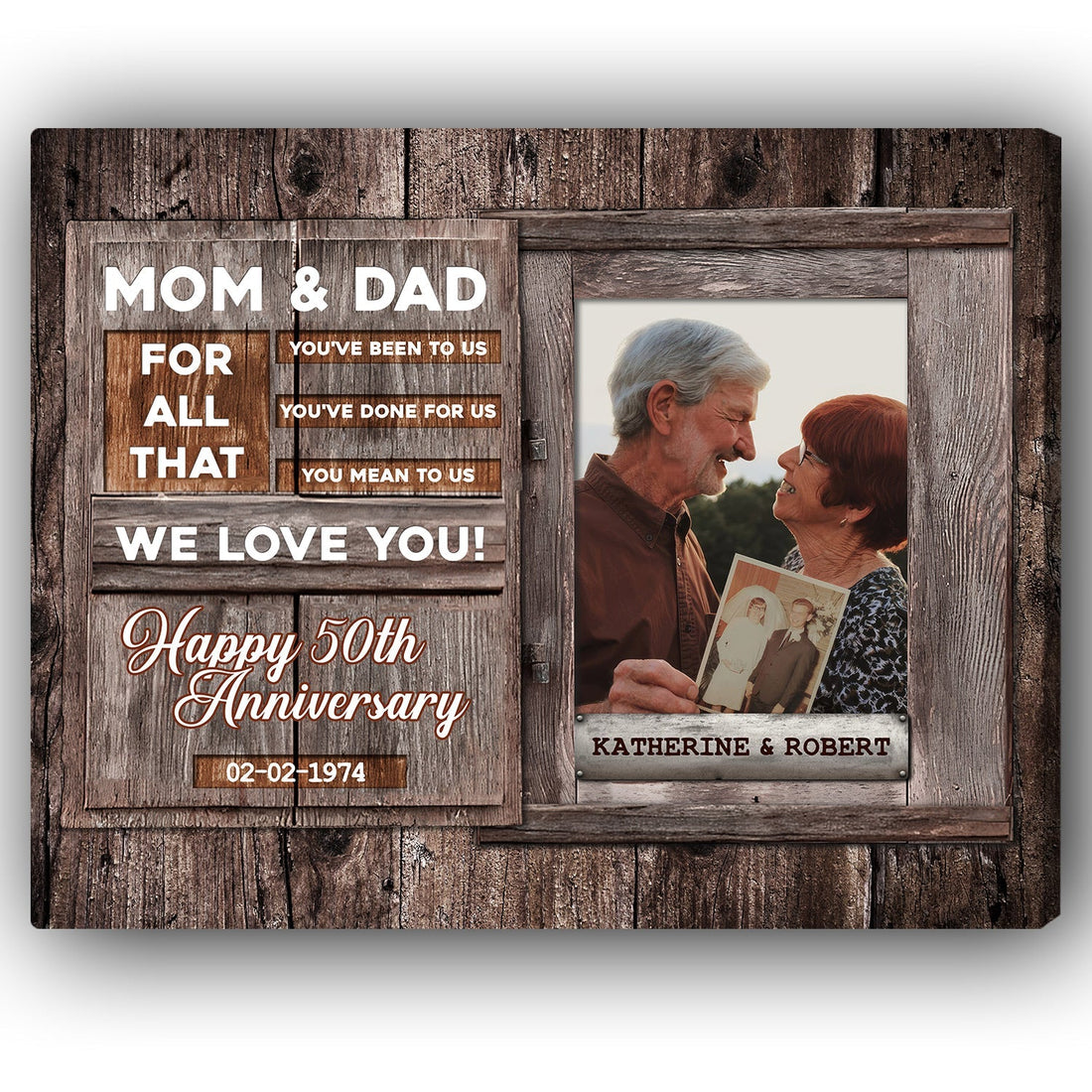 Mom & Dad - Personalized 50 Year Anniversary gift For Parents - Custom Canvas Print - Elizabeth Fashions