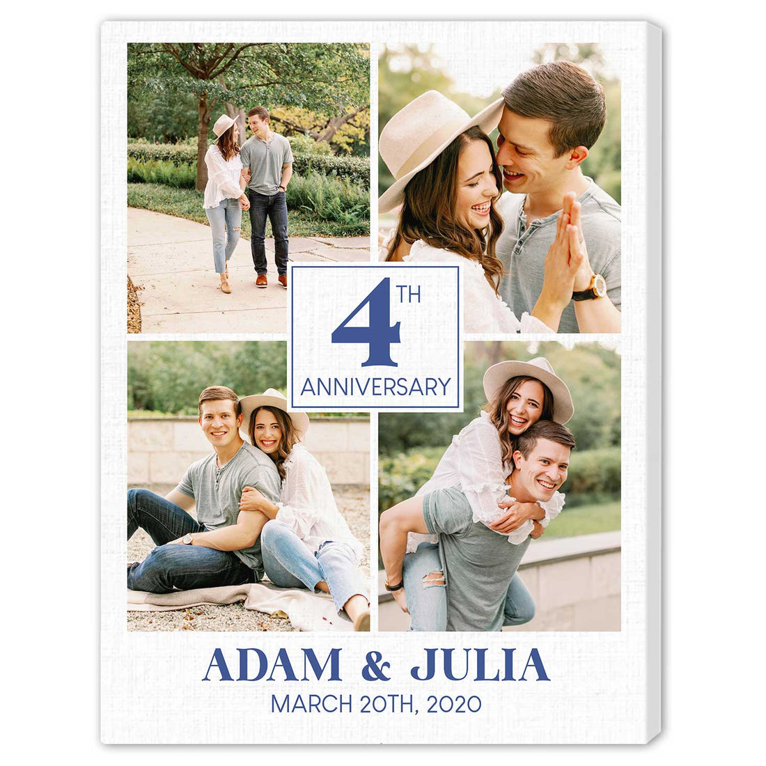 4th Anniversary - Personalized 4 Year Anniversary gift For Him or Her - Custom Canvas Print - Elizabeth Fashions