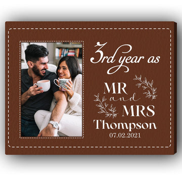 3rd Year As - Personalized 3 Year Anniversary gift For Husband or Wife - Custom Canvas Print - Elizabeth Fashions