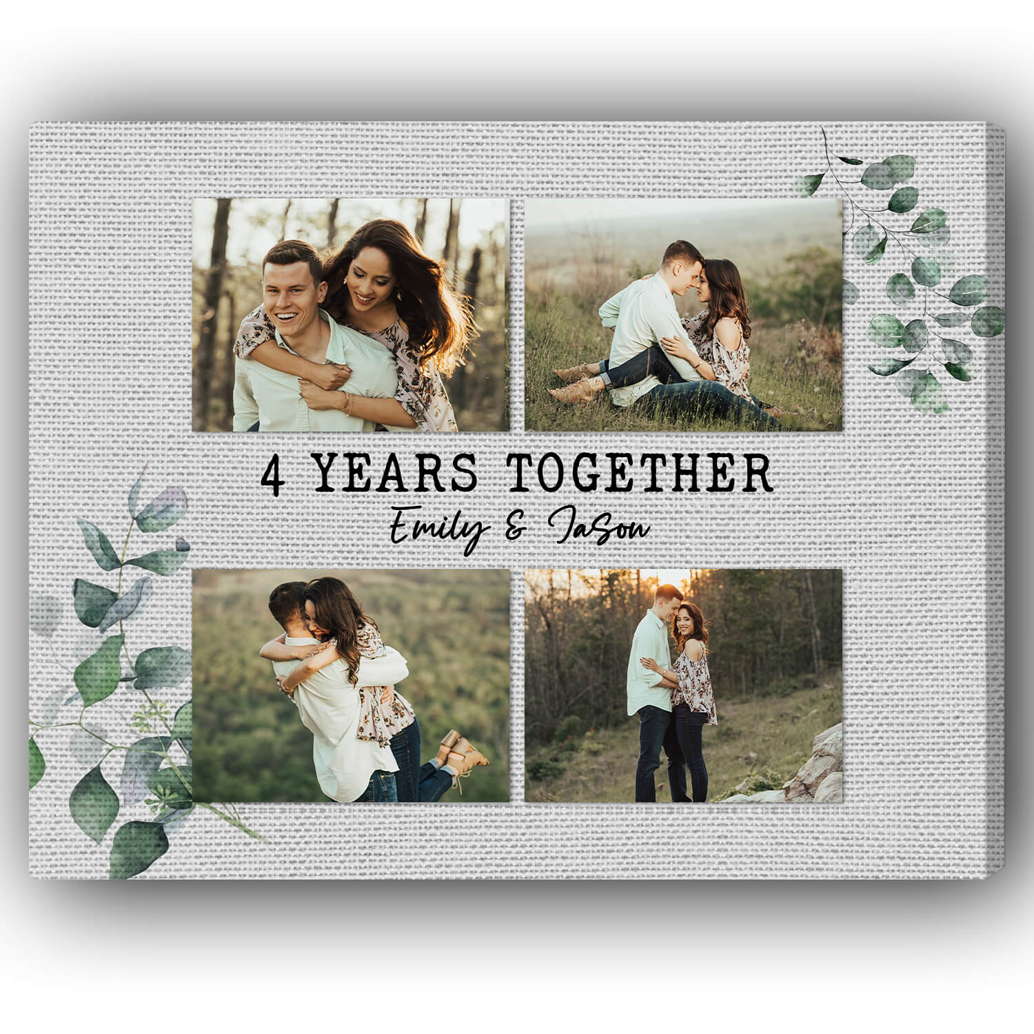 4 Years Together - Personalized 4 Year Anniversary gift For Husband or Wife - Custom Canvas Print - Elizabeth Fashions